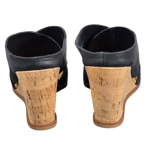 Korks Violetta Wedge Sandals Womens 7 Black Leather Criss Cross Comfy Vacation - Picture 9 of 11